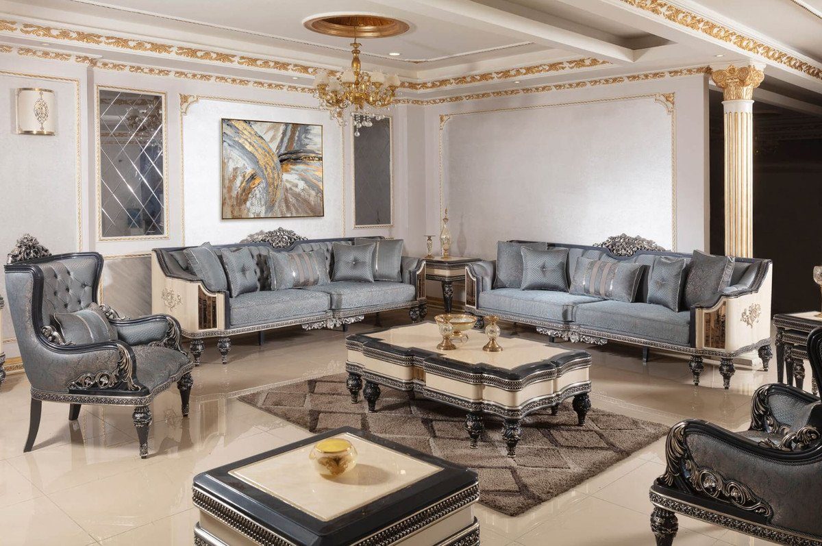 Casa Padrino Beistelltisch Luxus - Prunkvoller - Barockstil Barock Prunkvoll Massivholz Barock / - Schwarz im Beistelltisch Beige Gold / Tisch & Möbel Edel