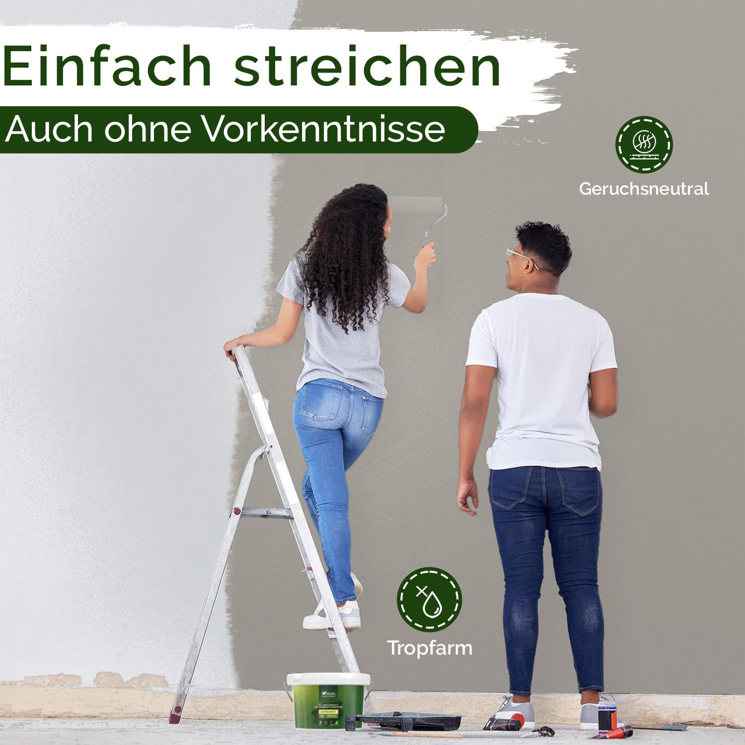 Veluxis Wandfarbe Veluxis® Wandfarbe Universal, Deckkraft-Klasse 1, Streifenfrei, tropfarm & VOC-frei