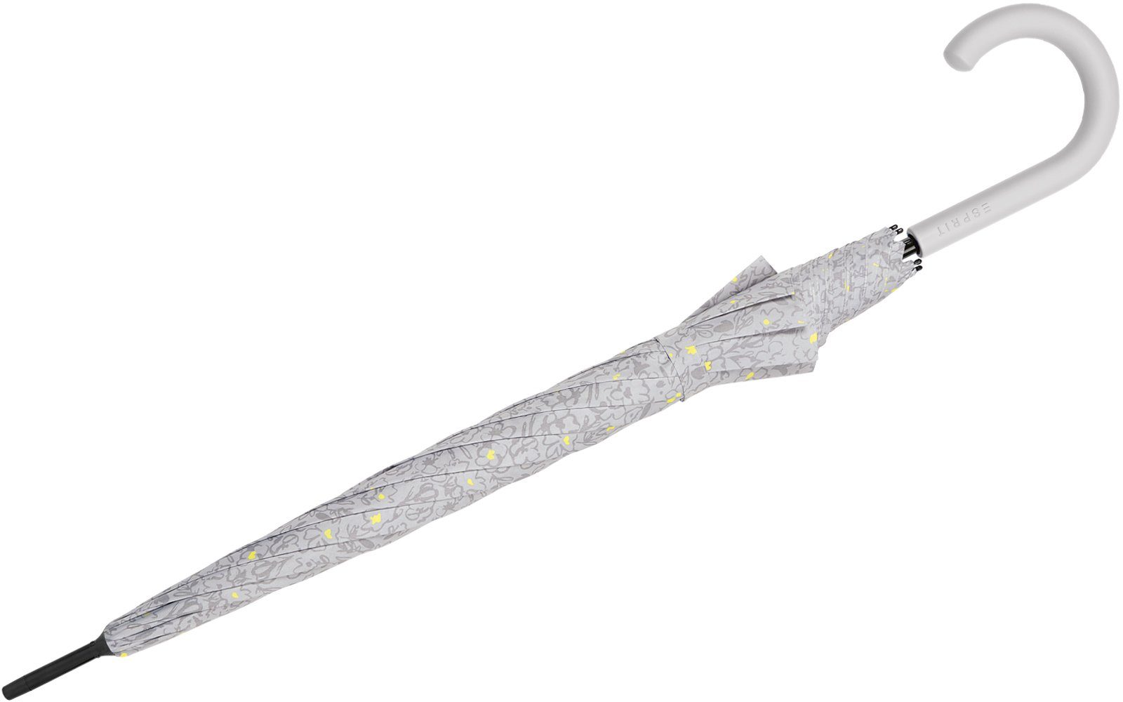Esprit Langregenschirm Automatik Damen Scribbled mit mit grau Blüten-Muster romantischem Regenschirm Romance