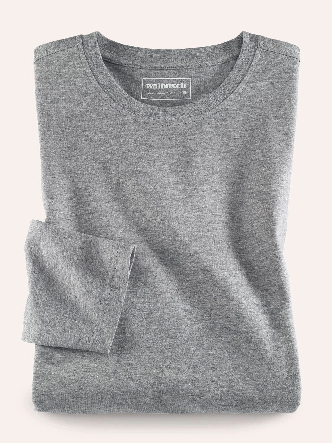 Walbusch Langarmshirt Herren Langarm-Shirt Rundhalsausschnitt Baumwolle pflegeleicht Jersey mit seidigem Griff, leichter Glanz, farbbeständig, formstabil