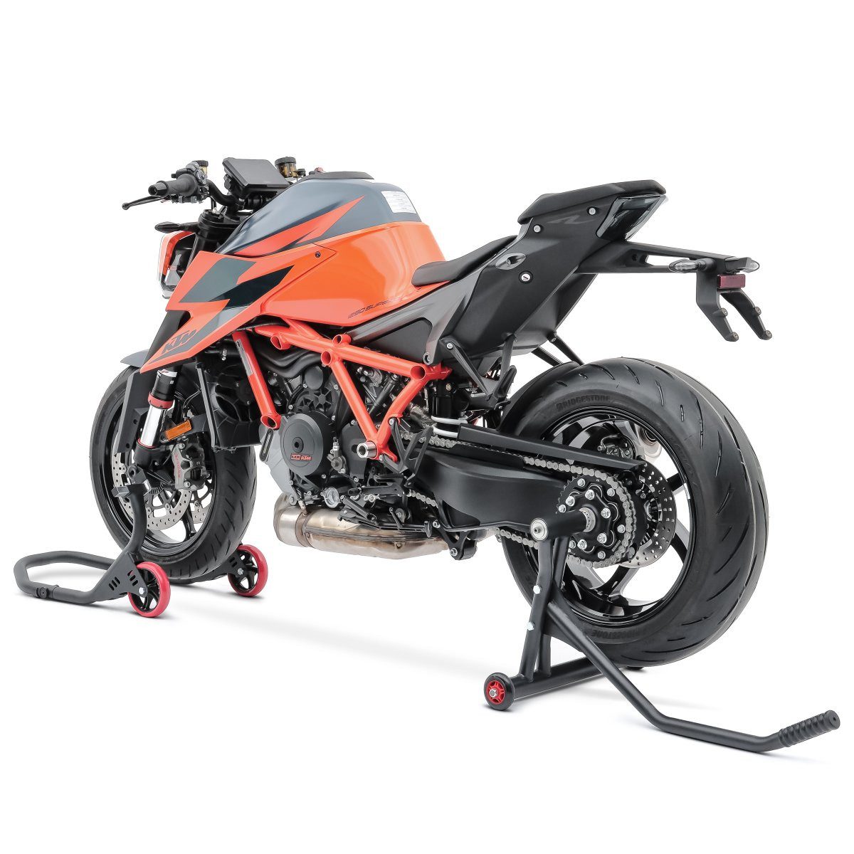 Motorradheber Einarm Montageständer Set für KTM 1290 Super Duke / R 14-23 hinten vor