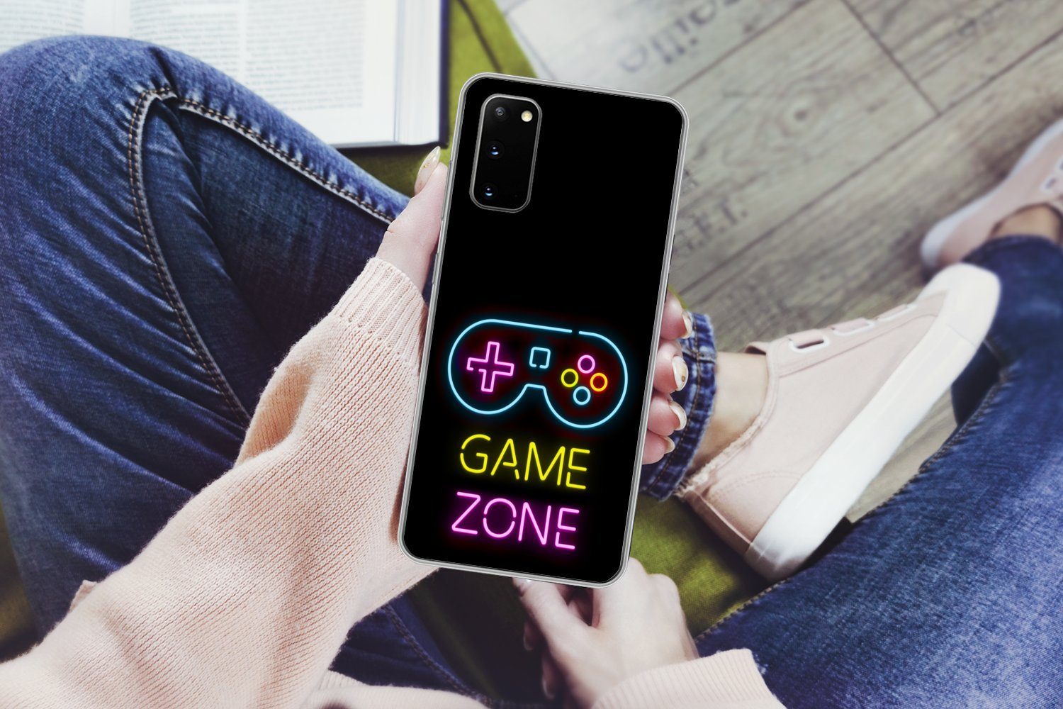 MuchoWow Handyhülle für Samsung Galaxy S20 Controller - Spiel - Neon - Schwarz - Zitate -, Phone Case, Silikon, Schutzhülle Dünn