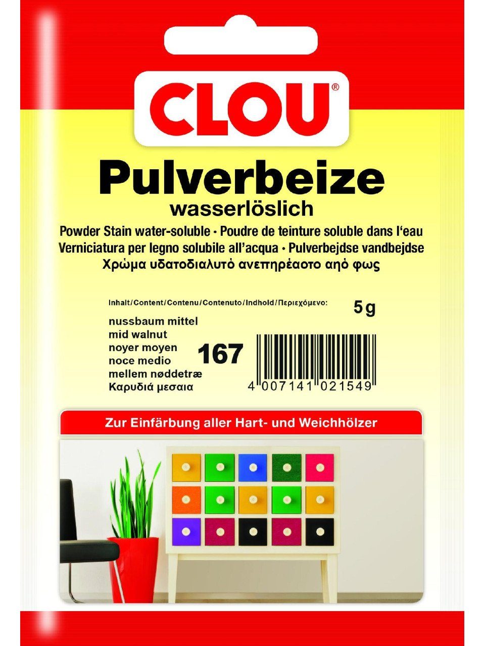 Holzbeize Clou Pulverbeize 5 g nussbaum mittel