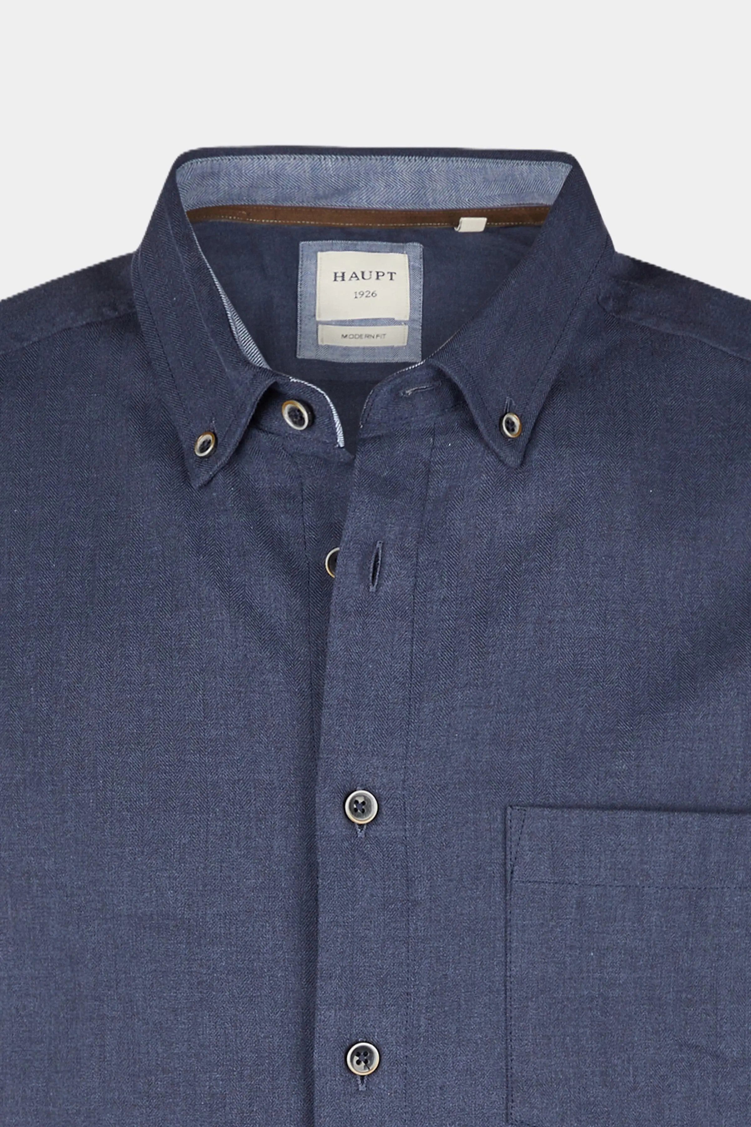 Langarmhemd Haupt Modern Fit Langarm Baumwoll-Herrenhemd Unifarben NAVY