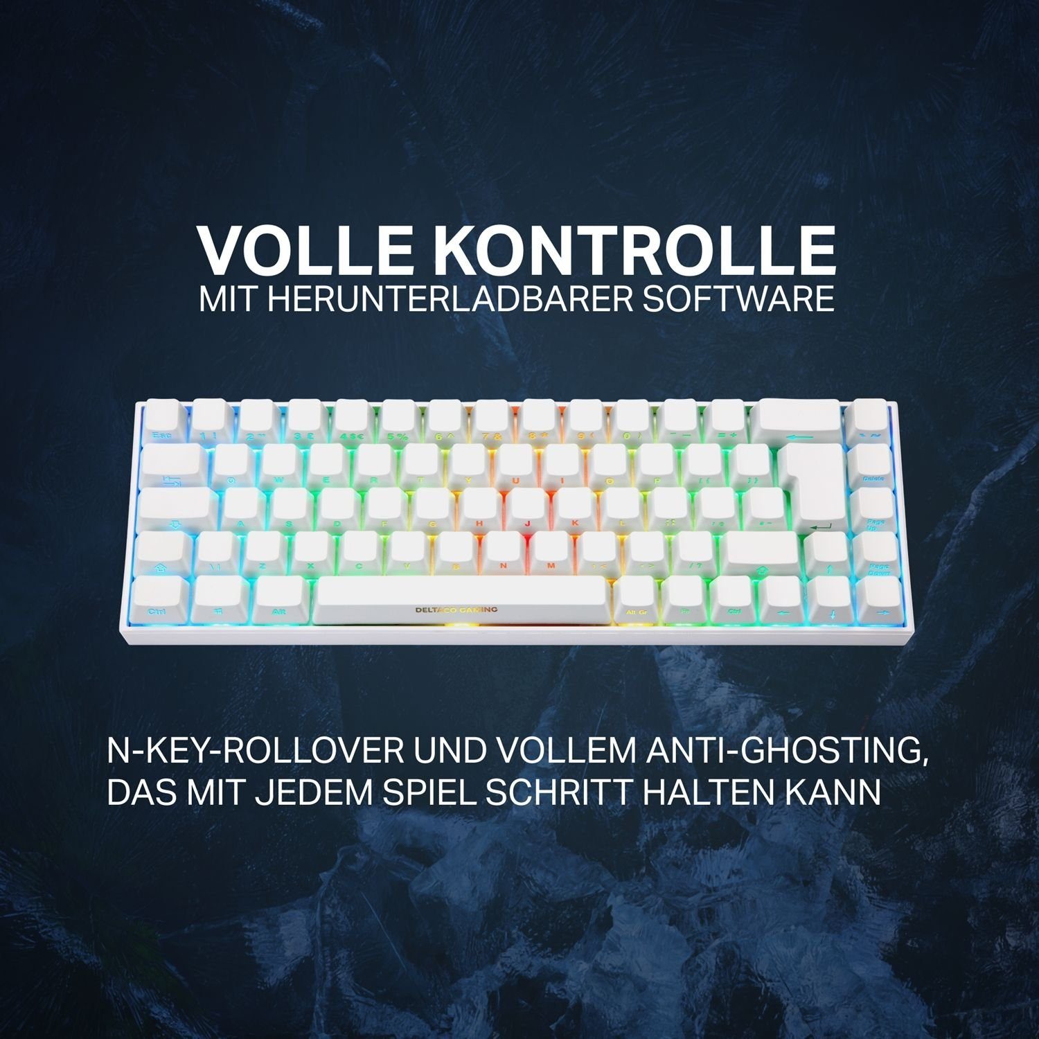 DELTACO Drahtlose Mechanische Gaming Tastatur weiß 5 Herstellergarantie) (inkl. Gaming-Tastatur Layout Jahre Deutsches