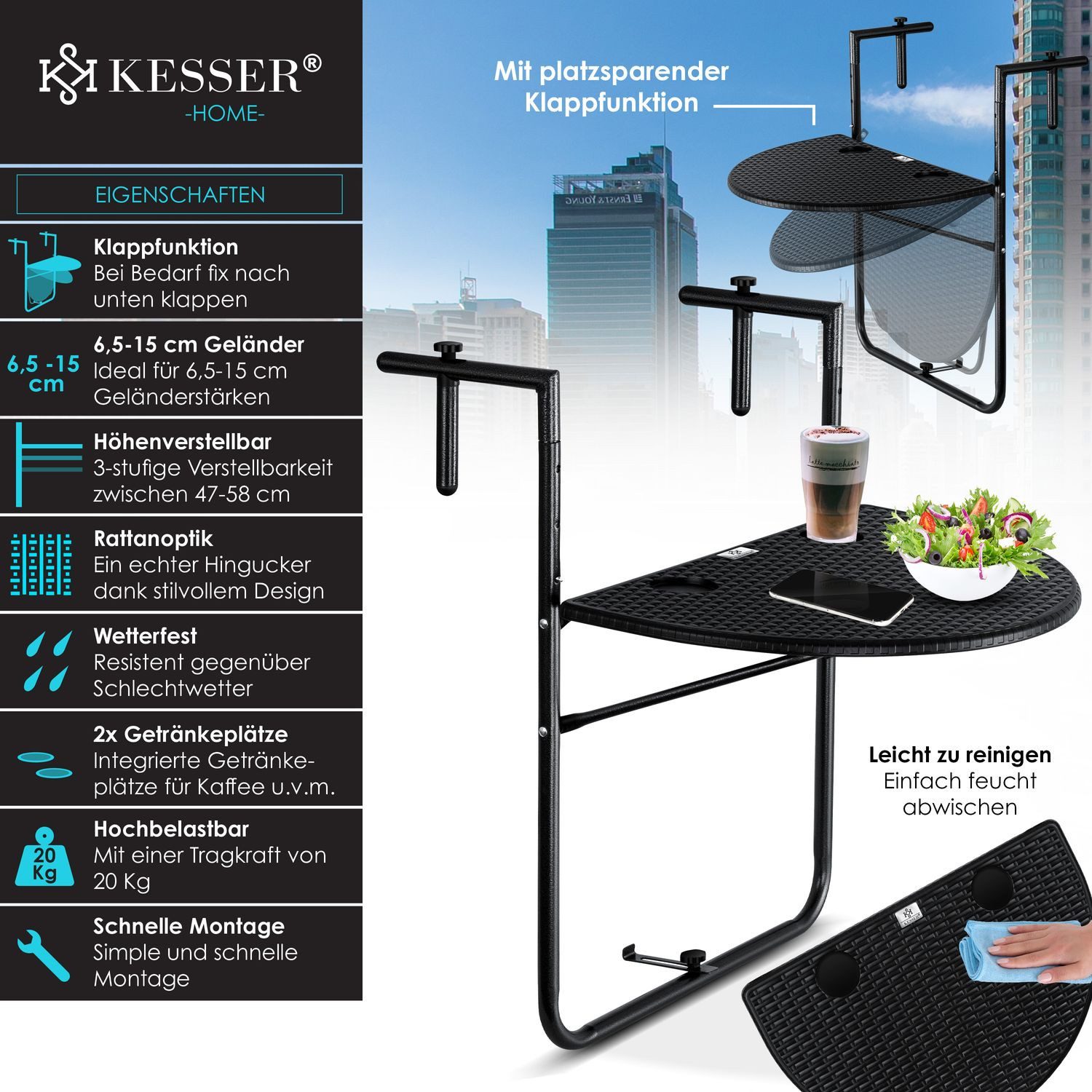 KESSER Balkonhängetisch, Balkonhängetisch klappbar Balkontisch zum Einhänge günstig online kaufen