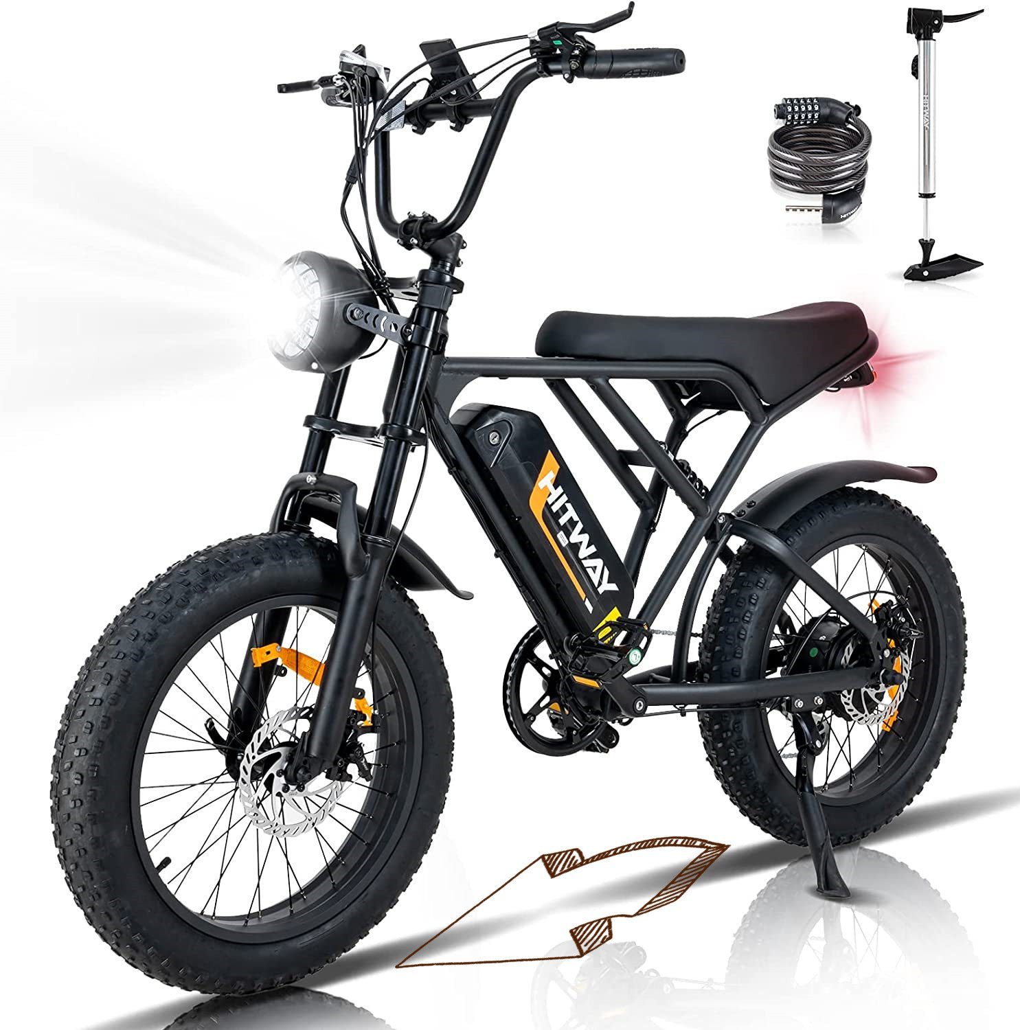 HITWAY E-Bike 20 Zoll 4.0 Fat Luftreifen 48V 15Ah Shimano 7 Gang zum,bis 55-80km, 7 Gang Shimano, Kettenschaltung, Heckmotor, 720 Wh AKKU