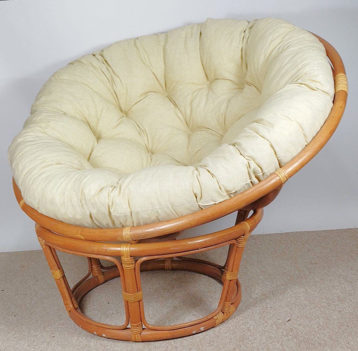 Rattanstuhl cm inkl. cognac Rattan Papasan Rattani 110 Fb. hochwertigen Sessel Polster D