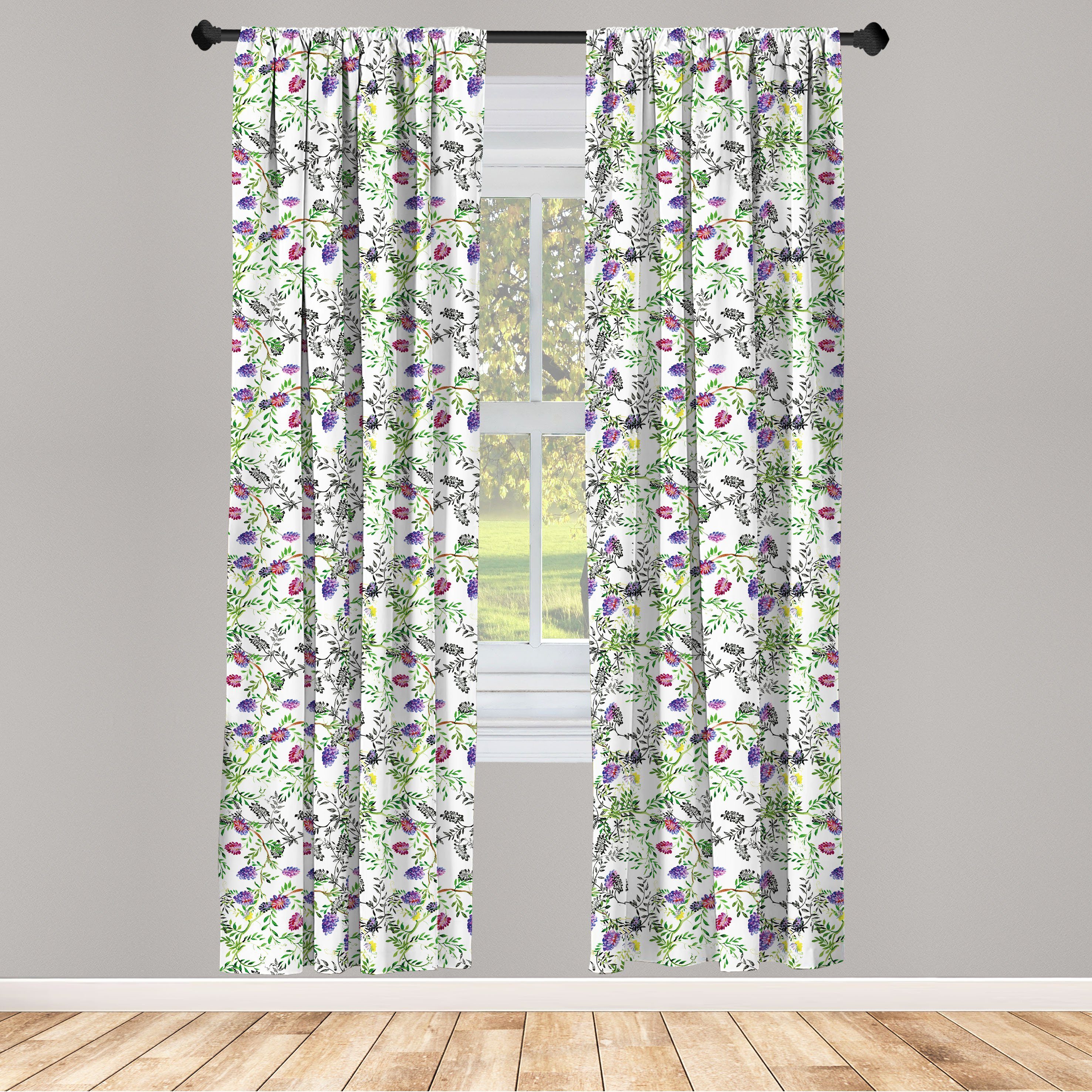 Gardine Vorhang für Wohnzimmer Schlafzimmer Dekor, Abakuhaus, Microfaser, Blumen Flieder Wilde Blumen-Entwurf