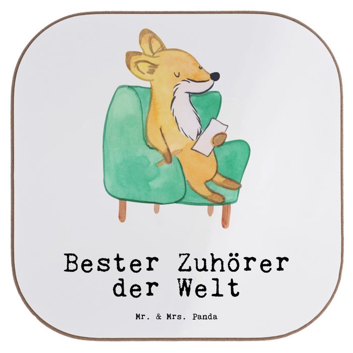 Mr. & Mrs. Panda Getränkeuntersetzer Fuchs Bester Zuhörer der Welt - Weiß - Geschenk Getränkeuntersetzer 1-tlg.