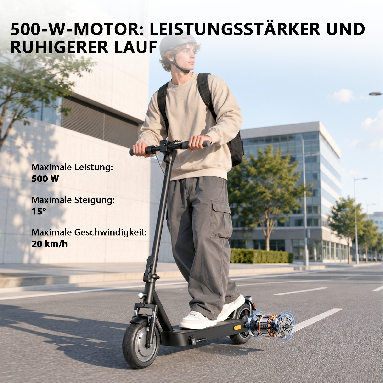 RAOO MIN E-Scooter V10 mit ABE-20km/h-500W Spitzenleistung -36V 8/12Ah-IP54-45KM max., 350 W