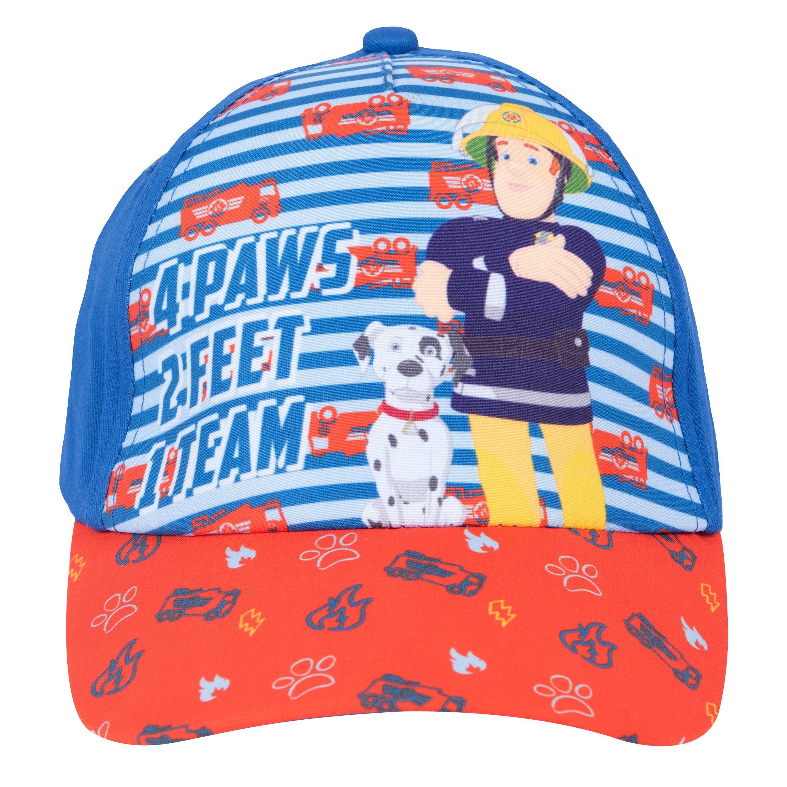 United Labels® Baseball Cap Feuerwehrmann Sam Kappe für Kinder - 4 Paws 2 Feet 1 Team Rot/Blau