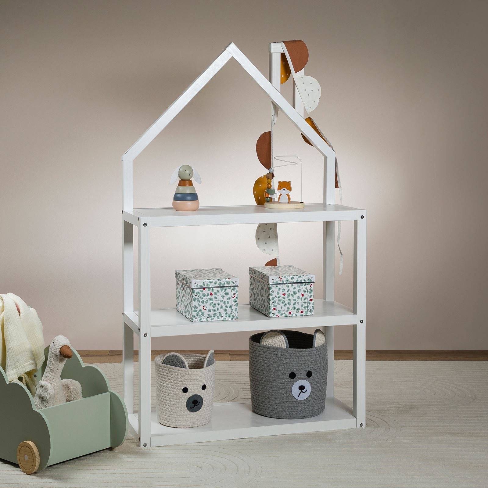 IDIMEX Kinderregal LENISE, Kinderzimmer Bücherregal in Hausform aus Massivholz Weiß