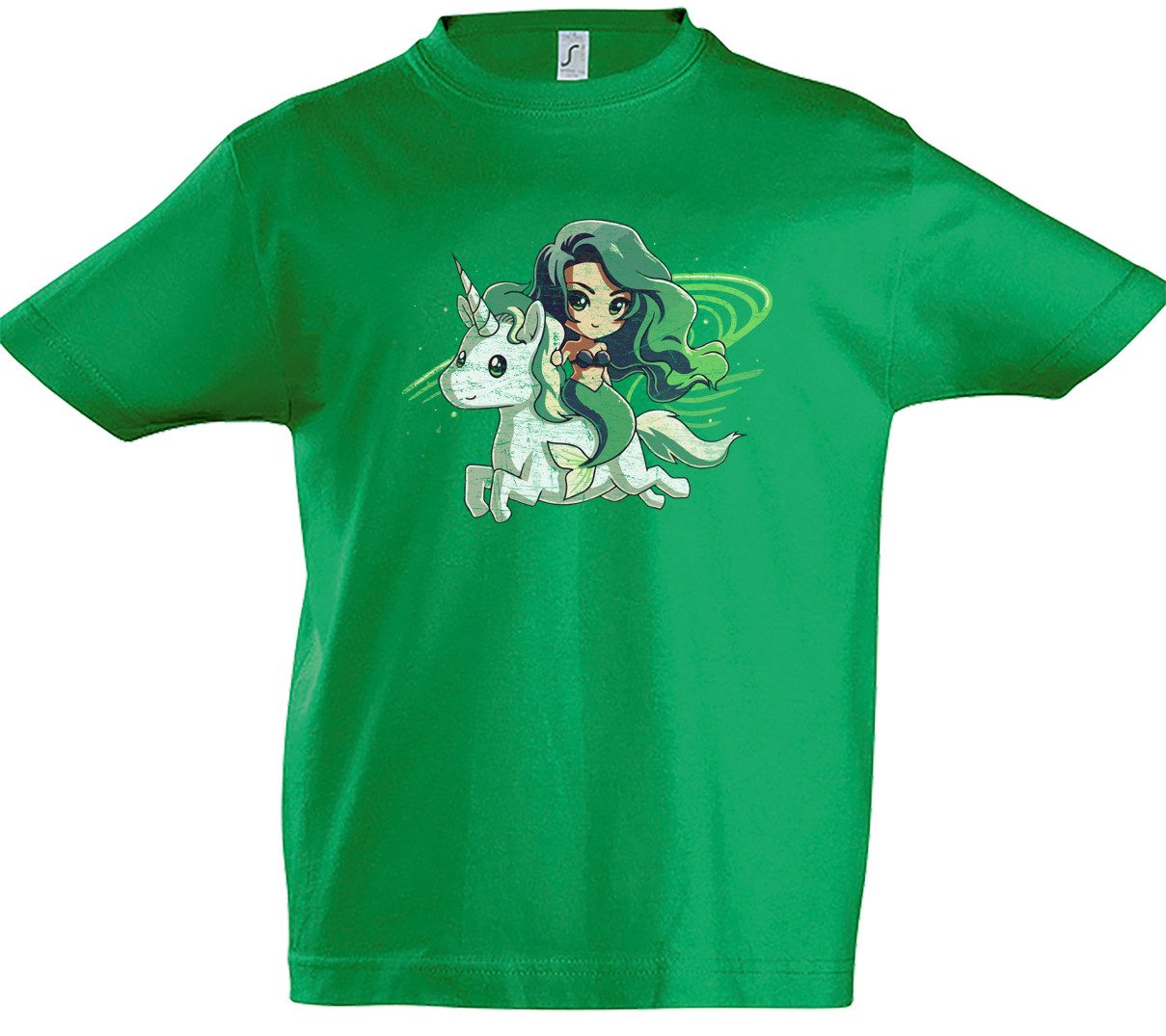 Print-Shirt Mermaid & Unicorn Kinder T-Shirt Einhorn Regenbogen Meerjungfrau