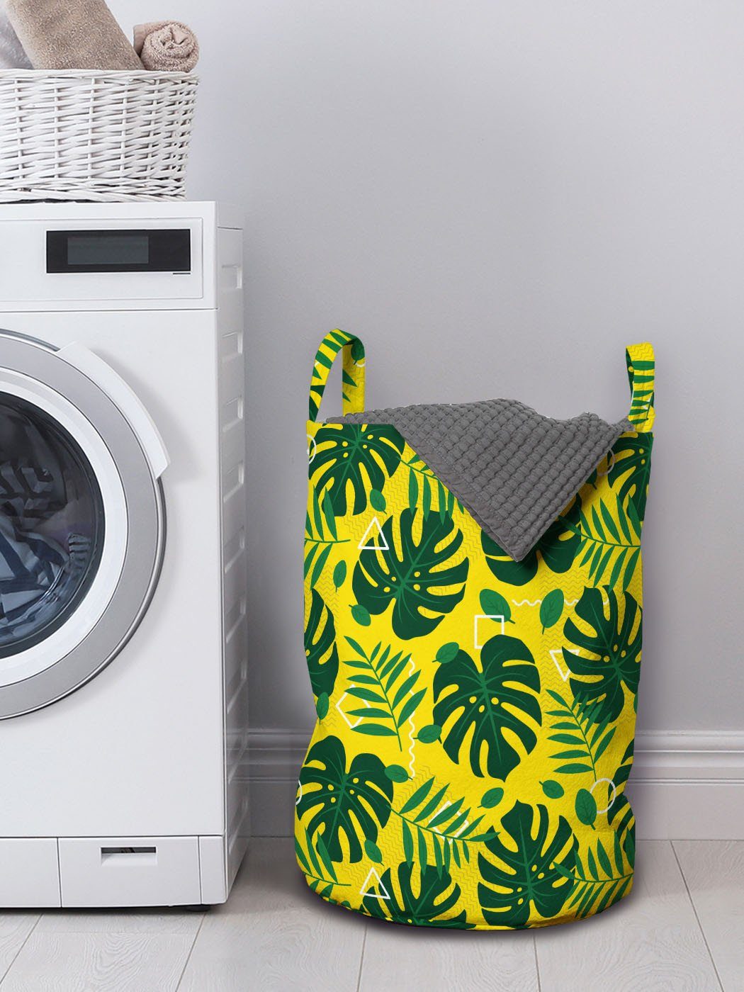 Abakuhaus Wäschesäckchen Wäschekorb mit Griffen Palm für Waschsalons, Kordelzugverschluss Moderne und Monstera Urwald