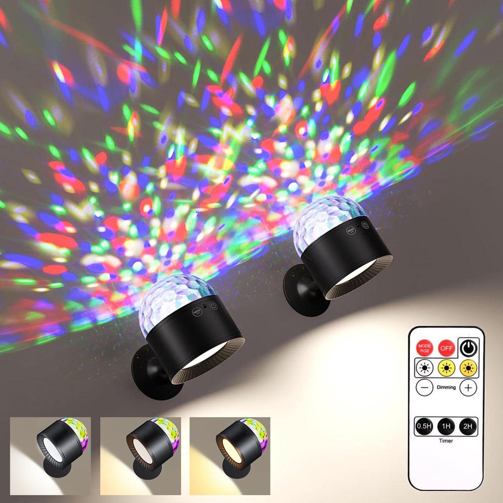 MUPOO Wandleuchte Akku-Wandleuchte RGB Wandlampe Magnet, 360° Drehbare mit Fernbedienung, 2 Head, ohne Leuchtmittel, RGB Partylicht, 3 Farbtemperaturen, USB-C für Schlafzimmer, Party