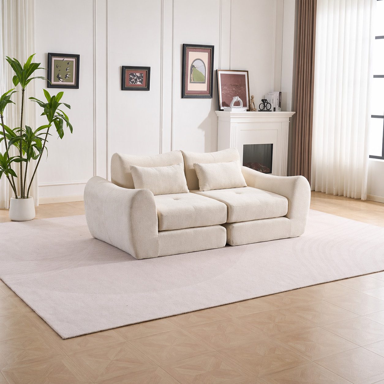 Vankel Sofa Sofas Wohnzimmer, modulares 2-Sitzer Sofa aus Chenille, Flexibel, rutschfest, werkzeuglos und bequem gepolstert