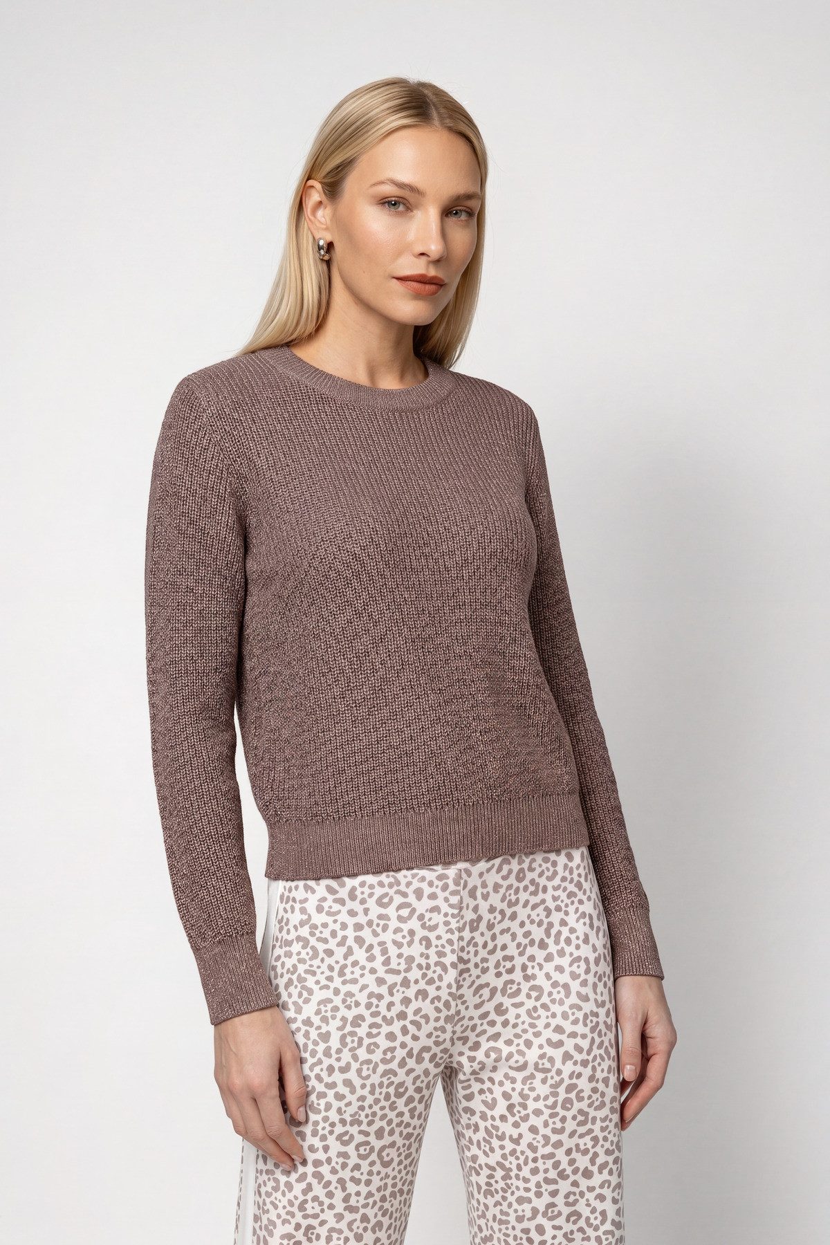Monari Rundhalspullover Pullover Basic Lurex Regular fit mit Rundhalsausschnitt