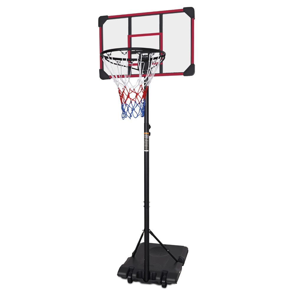 BBWL Basketballkorb 170–213cm mit Rädern, rotem Siebdruck, wetterfest, Höhenverstellbarer mobiler Basketballkorb für Kinder und Erwachsene