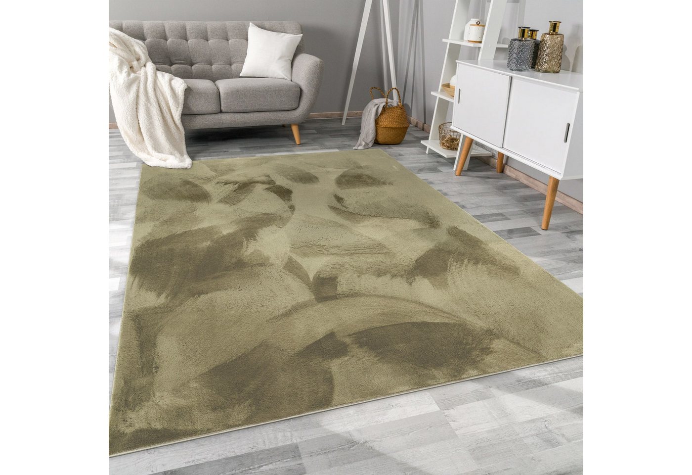 KADIMA DESIGN Teppich waschbar Einfarbig Wohnzimmer schmutzabweisend Teppich Kurzflor, Läufer, Höhe: 14 mm, Florhöhe: 10 mm, 100% Polyester, Läufer, 80x150cm, Grün
