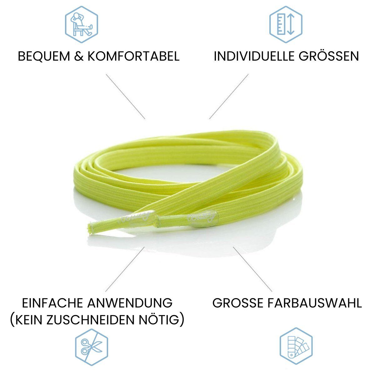 leazy Schnürsenkel ohne Binden Flache Elastische Schuhbänder zum Einhaken, Neongelbe Gummischnürsenkel für Kinder und Erwachsene