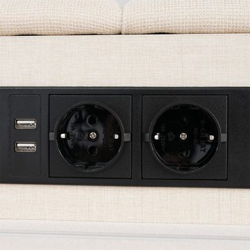 Fangqi Polsterbett Doppelbett mit USB-Ladeanschluss, LED-Beleuchtung, Schublade x 4 (Mit 4 Schubladen, farblich einstellbarer LED-Beleuchtung, Kopfteil mit Steckdosen und USB-Anschlüssen)