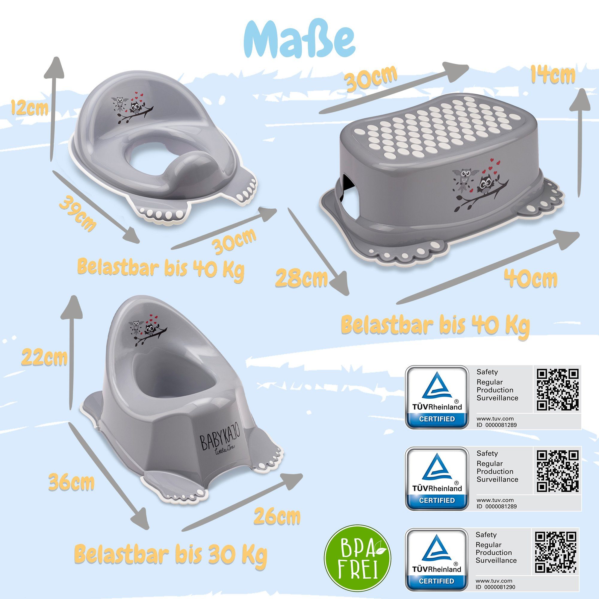 Babykajo Babybadewanne, (Teile, 7-tlg), Baby Badewanne mit Gestell + Badesitz + Töpfchen + Hocker + WC Trainer