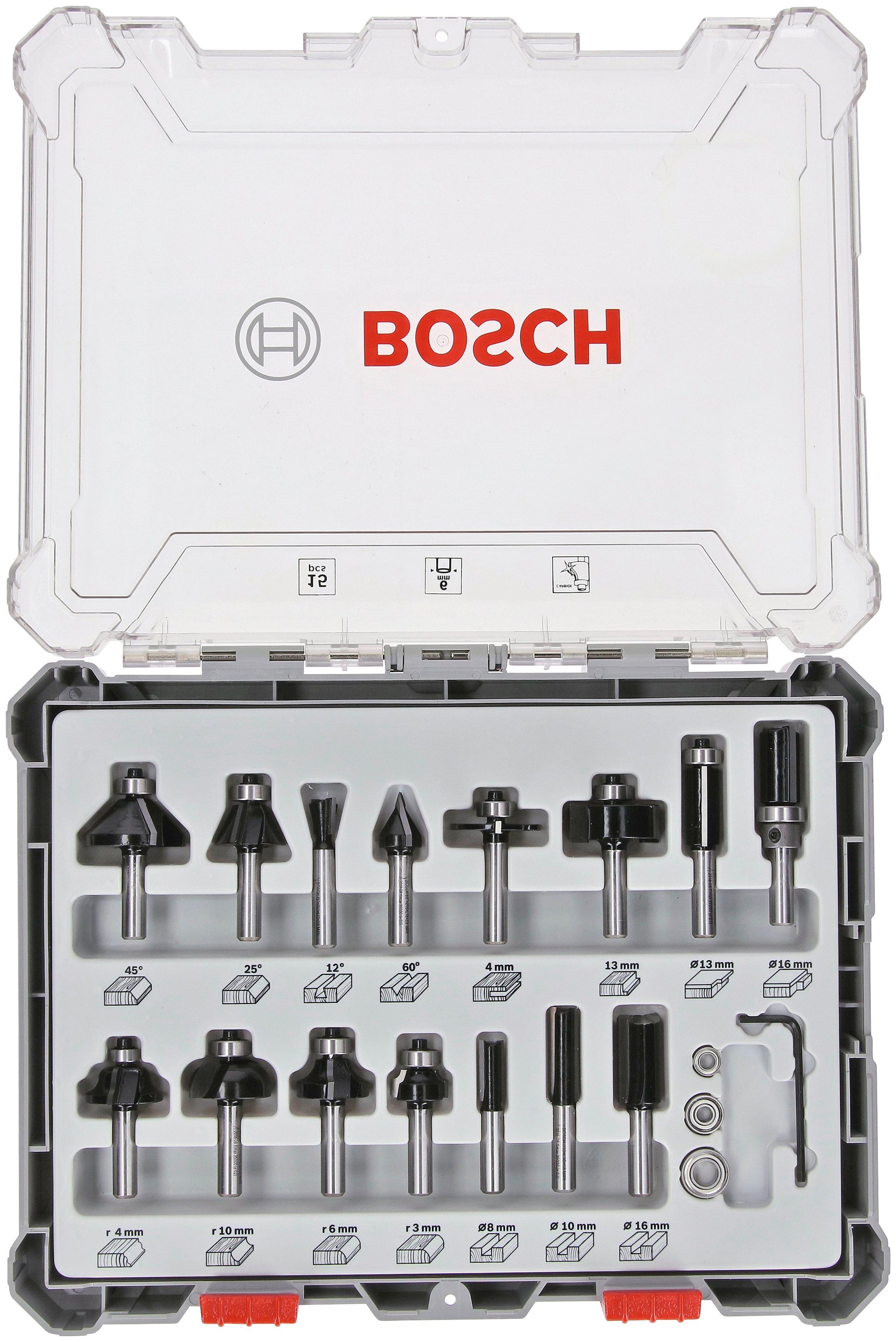 Bosch Professional Fräser-Set Mixed, 15-tlg., 6-mm-Schaft