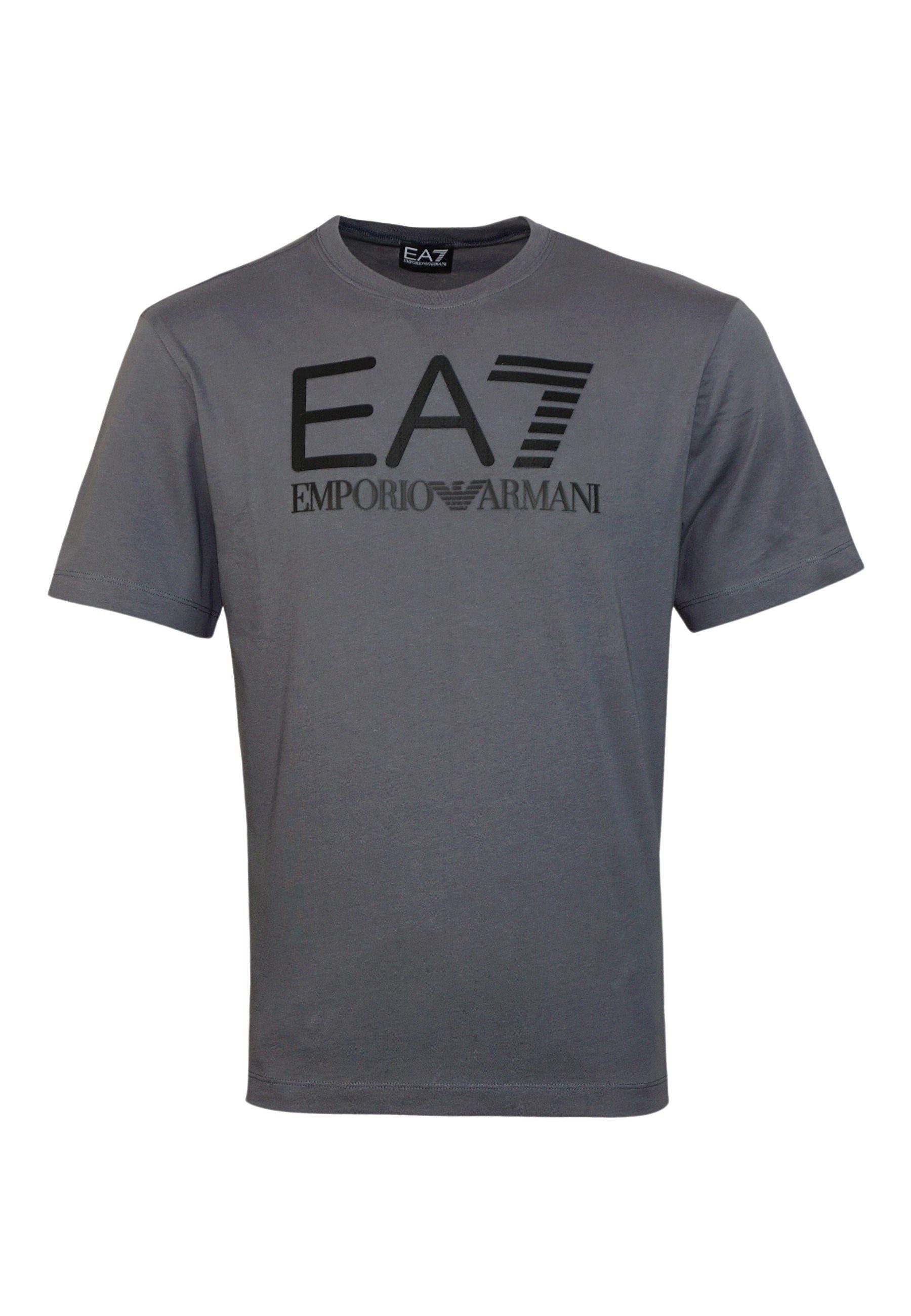 (1-tlg) Rundhalsausschnitt grau Emporio T-Shirt Logo Shirt Armani mit Tee