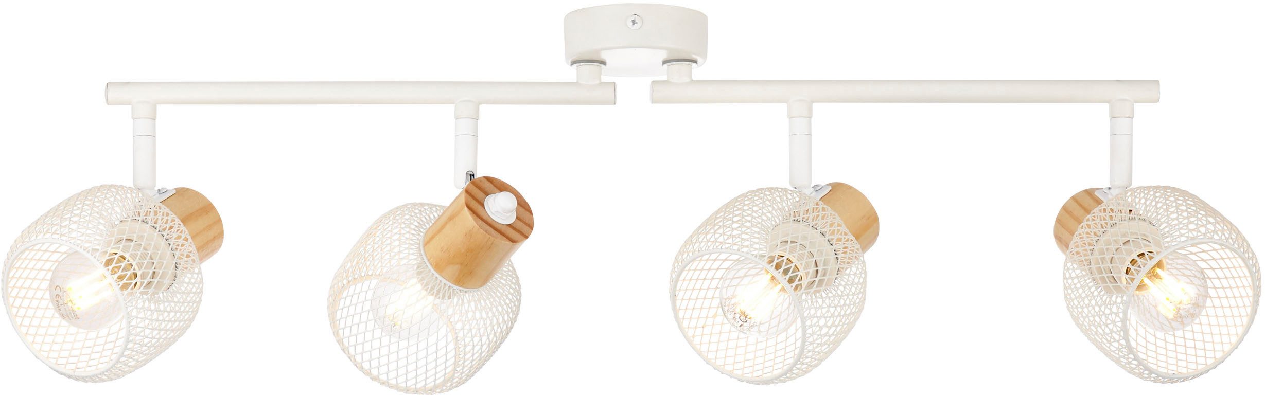 Brilliant Deckenstrahler Giada, ohne Leuchtmittel, 74 cm, 4 x E14, Köpfe schwenkbar, Metall/Holz, weiß/natur