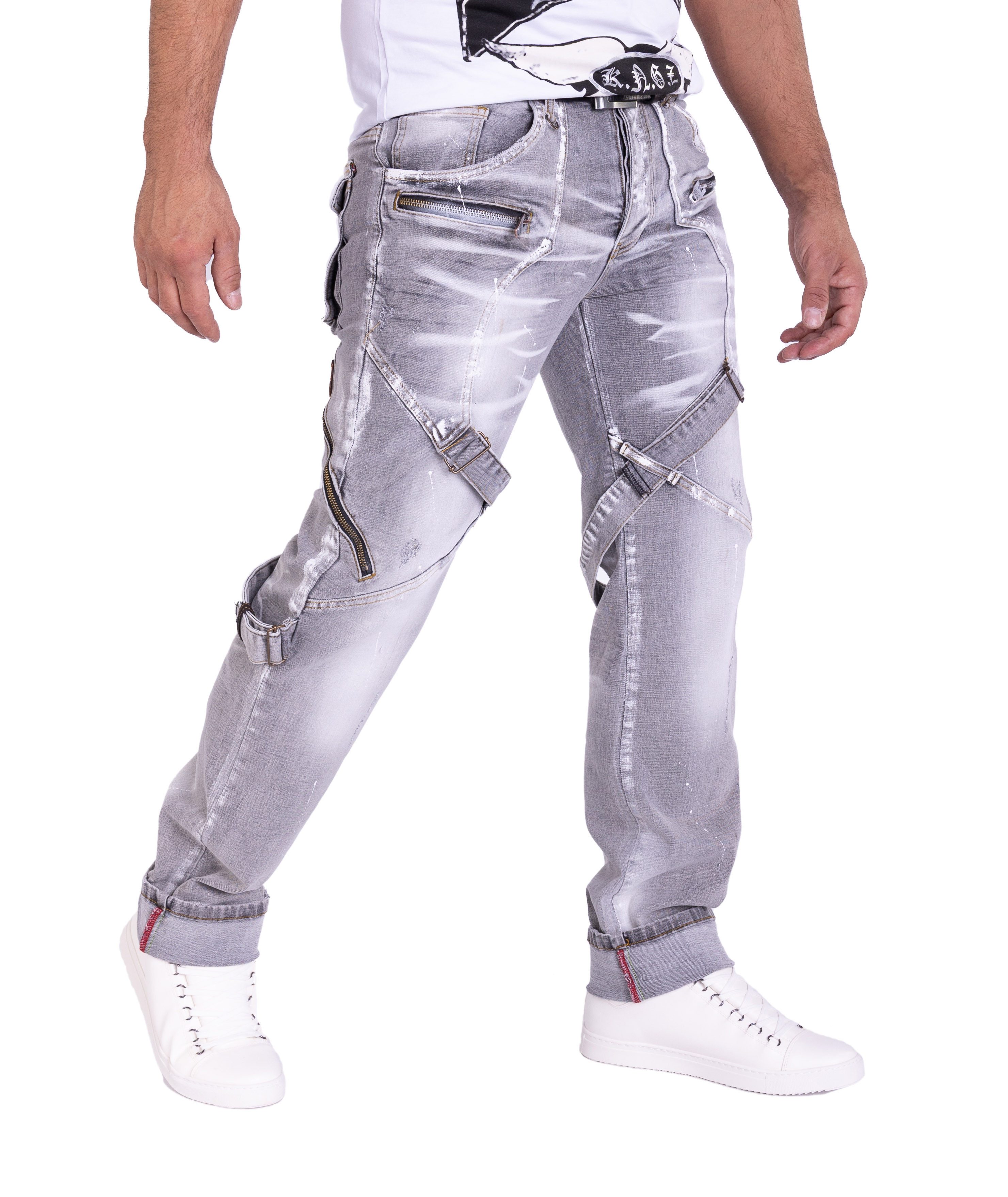 KINGZ Slim-fit-Jeans Regular FIT Jeans mit Retro Batik Waschung