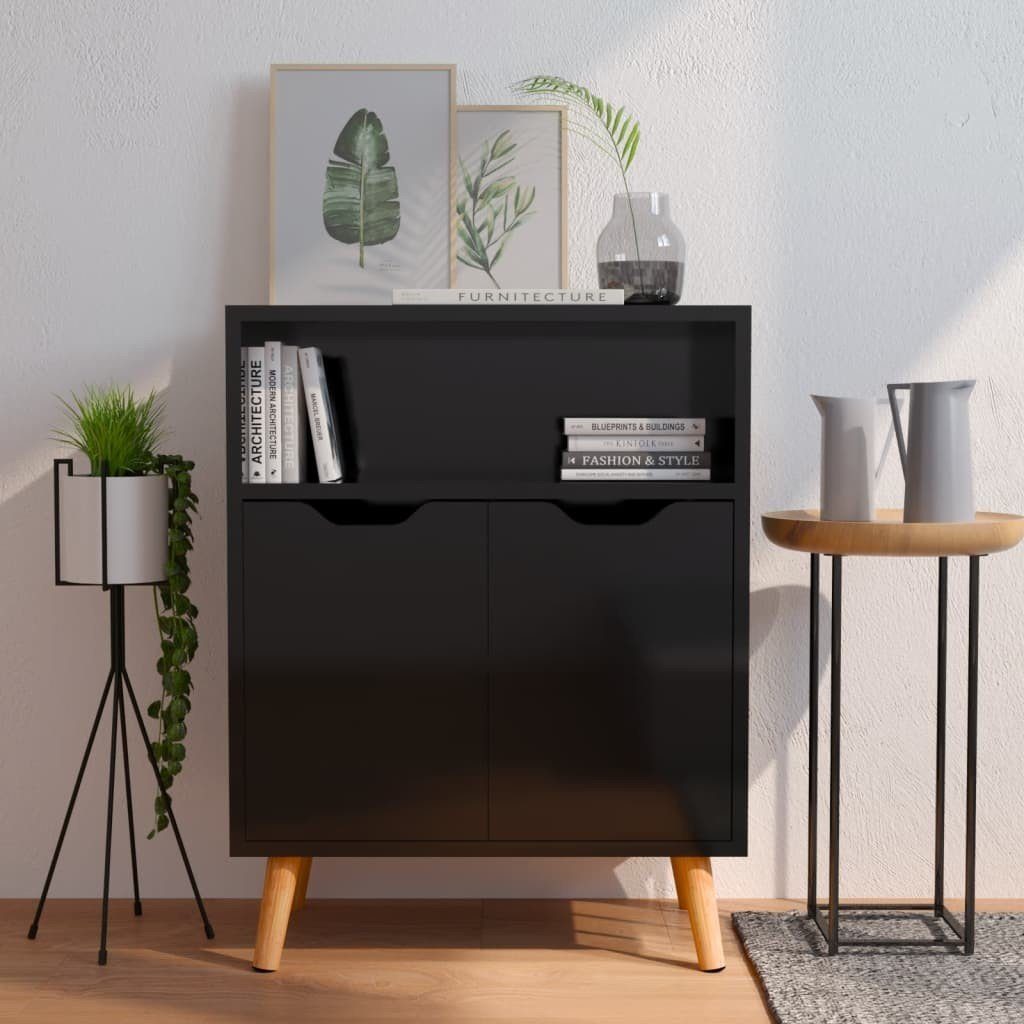 tinkaro Sideboard Aufbewahrungsschrank ALAIN Holz Kommode Hochglanz-Schwarz