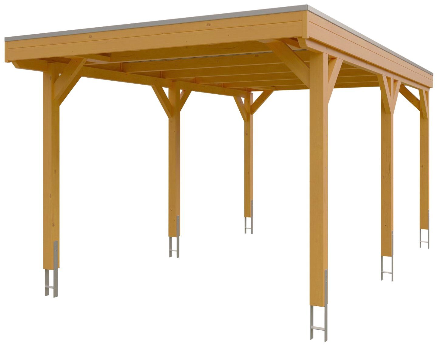 Skanholz Einzelcarport Grunewald, behandelt Aluminium-Dachplatten, eiche BxT: hell Aluminiumdach, mit cm in 289 321x554 cm, Einfahrtshöhe, farblich Flachdach mit