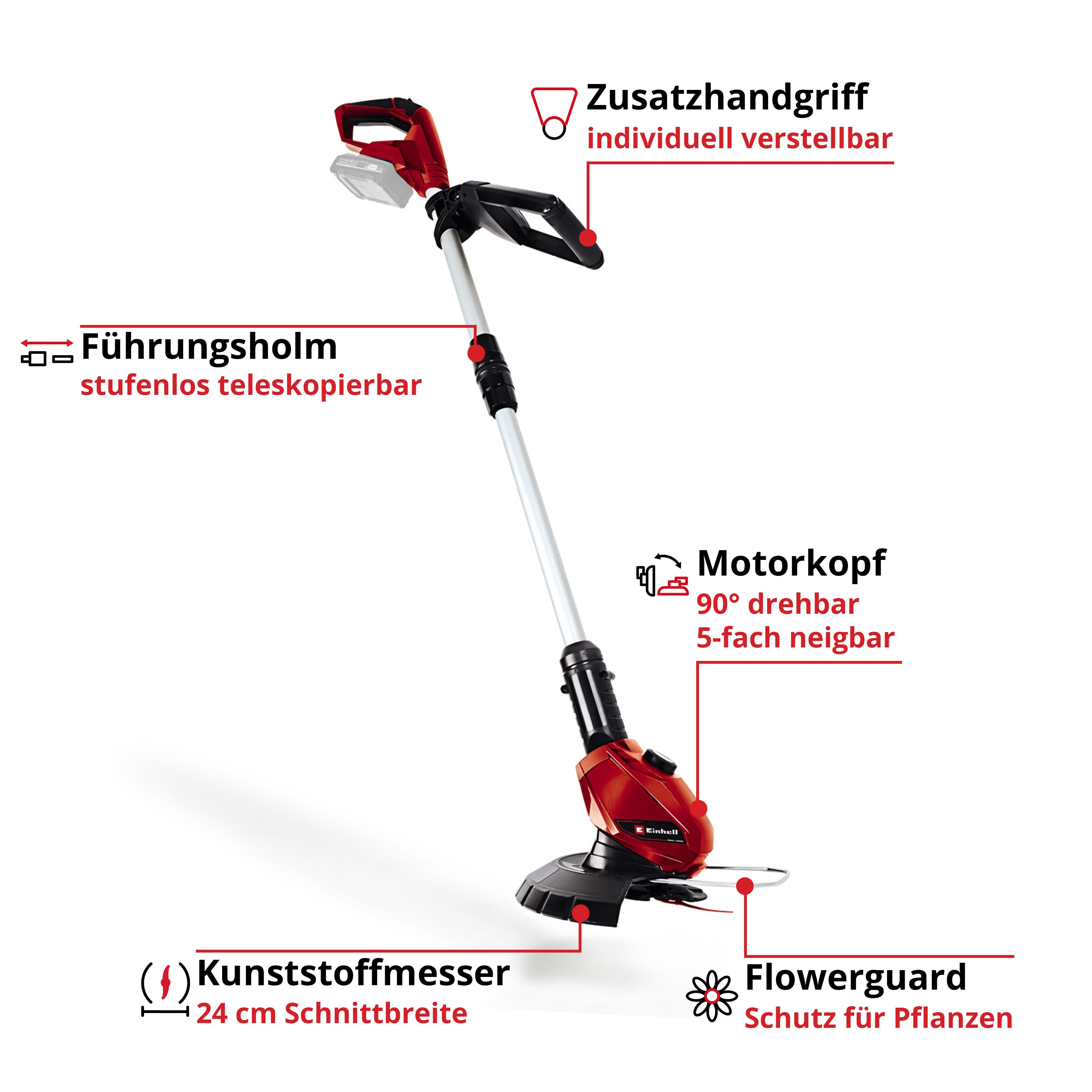 Einhell Akku-Rasentrimmer GE-CT 18 Li Solo, 24 cm Arbeitsbreite Messer, ohne Akku und Ladegerät