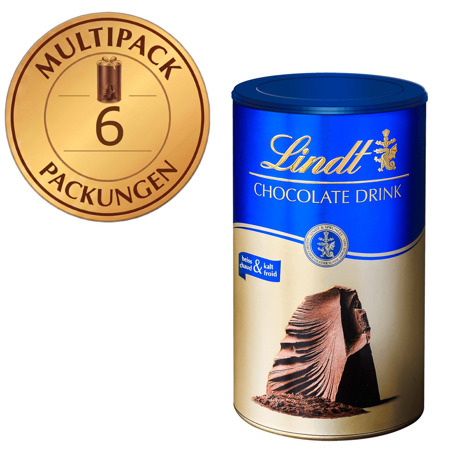 LINDT Kakao 6x 300g Hot Chocolate Powder Kakao Trinkschokolade Getränkepulver, 1 x 1800 g, 6 St.