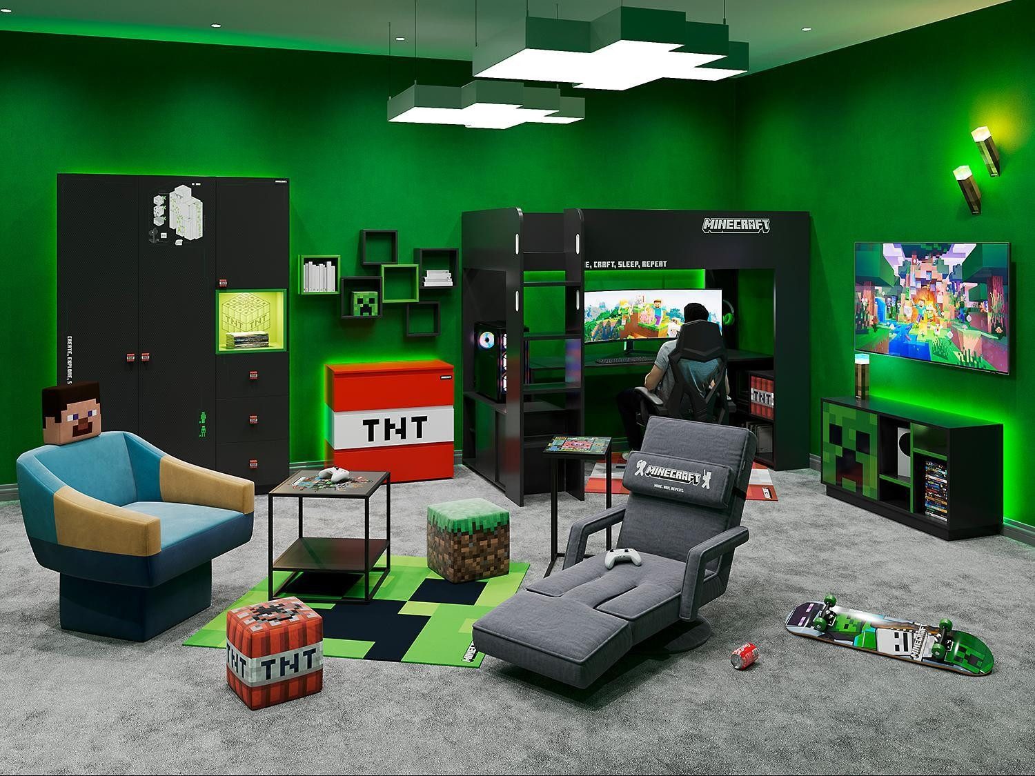 Kleiderschrank MINECRAFT, Schwarz, Karbonoptik, 3 Türen, 3 Schubladen, B 13 günstig online kaufen