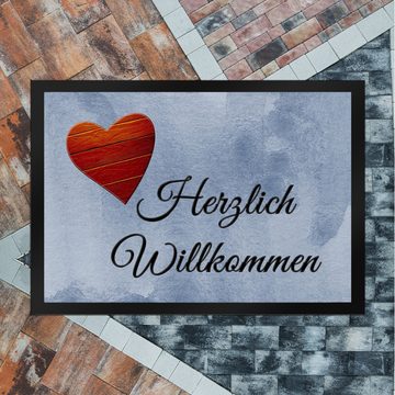 Fußmatte Herzlich Willkommen Fußmatte in 35x50 cm mit Herz in Holzoptik, speecheese