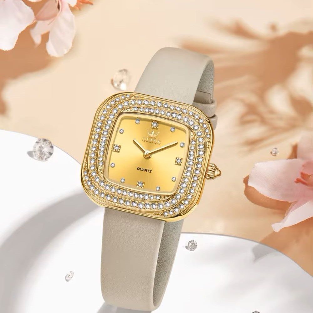 OLEVS Quarzuhr Damenuhr Olevs – Quadratisches Design mit Strass