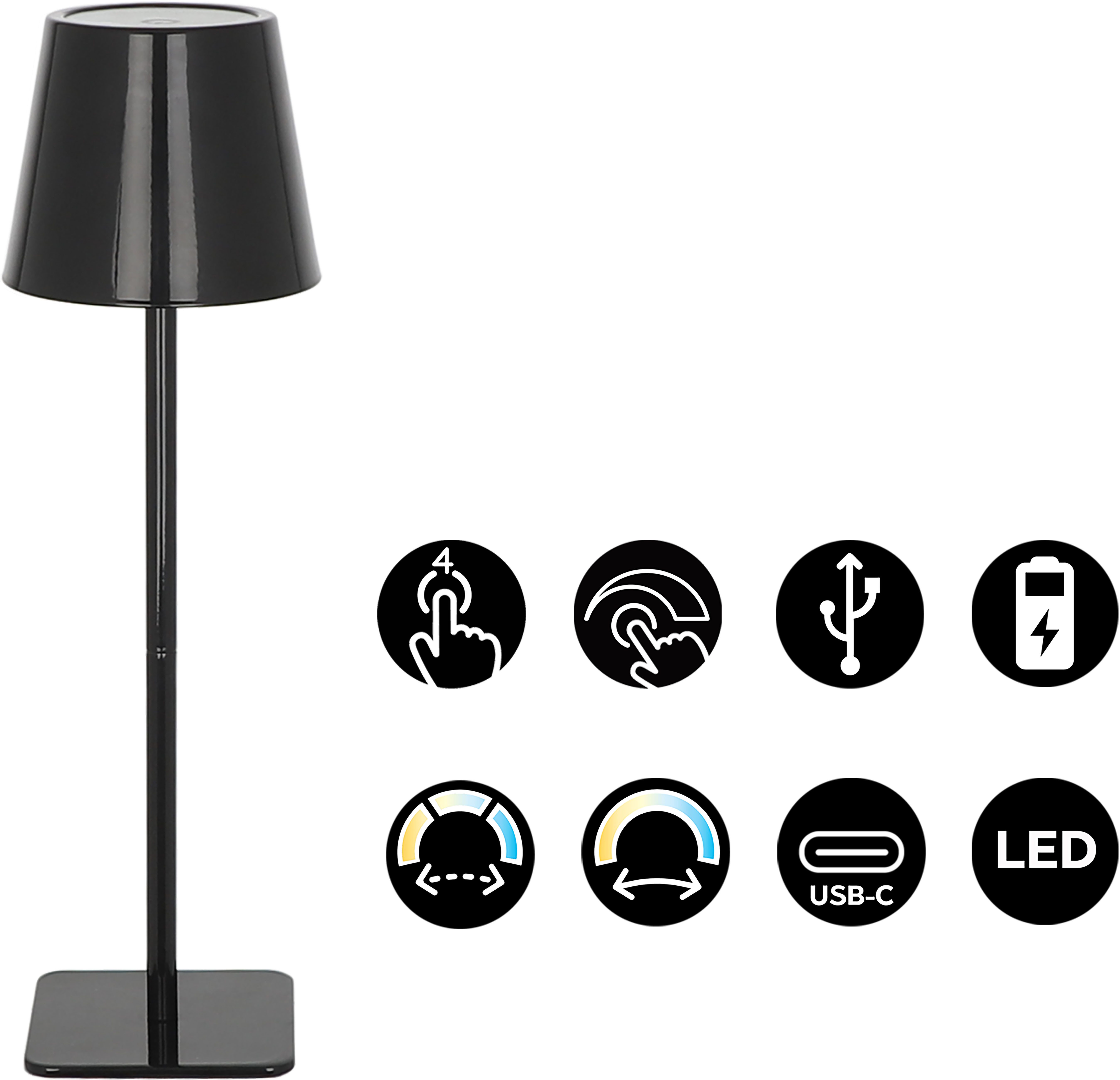 OTTO home LED Tischleuchte Merrin - 2er Set Akkuleuchte, Dimmer, Dimmfunktion, USB-Ladefunktion, LED fest integriert, warmweiß - kaltweiß, 2er Set, dimmbar, Far – Bild 4 von 5
