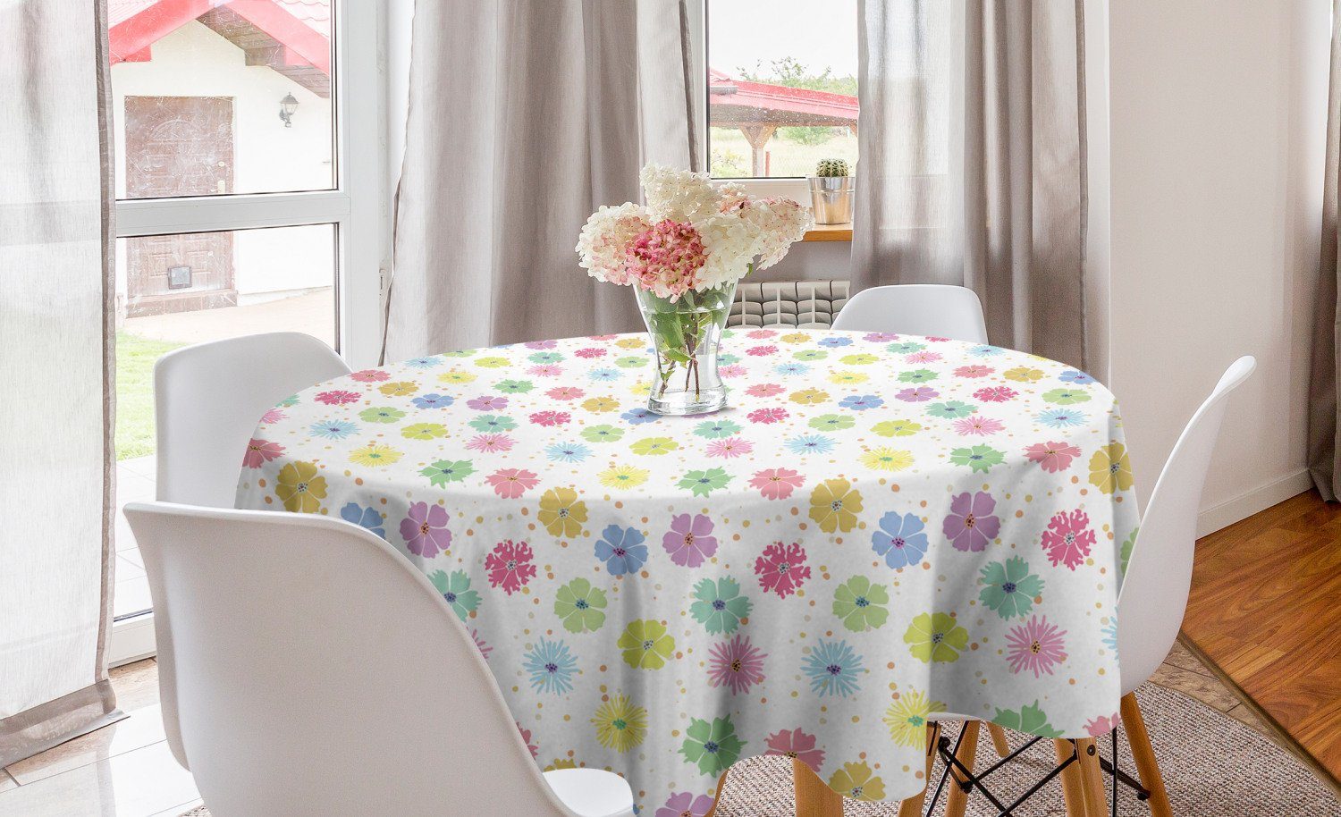 Abakuhaus Tischdecke Kreis Tischdecke Abdeckung für Esszimmer Küche Dekoration, Blumen Bunte Farben Blots Blumen | Tischdecken