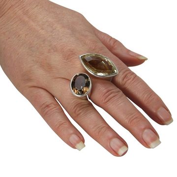 SKIELKA DESIGNSCHMUCK Silberring Citrin Rauchquarz Ring "Duo" (Sterling Silber 925), hochwertige Goldschmiedearbeit aus Deutschland