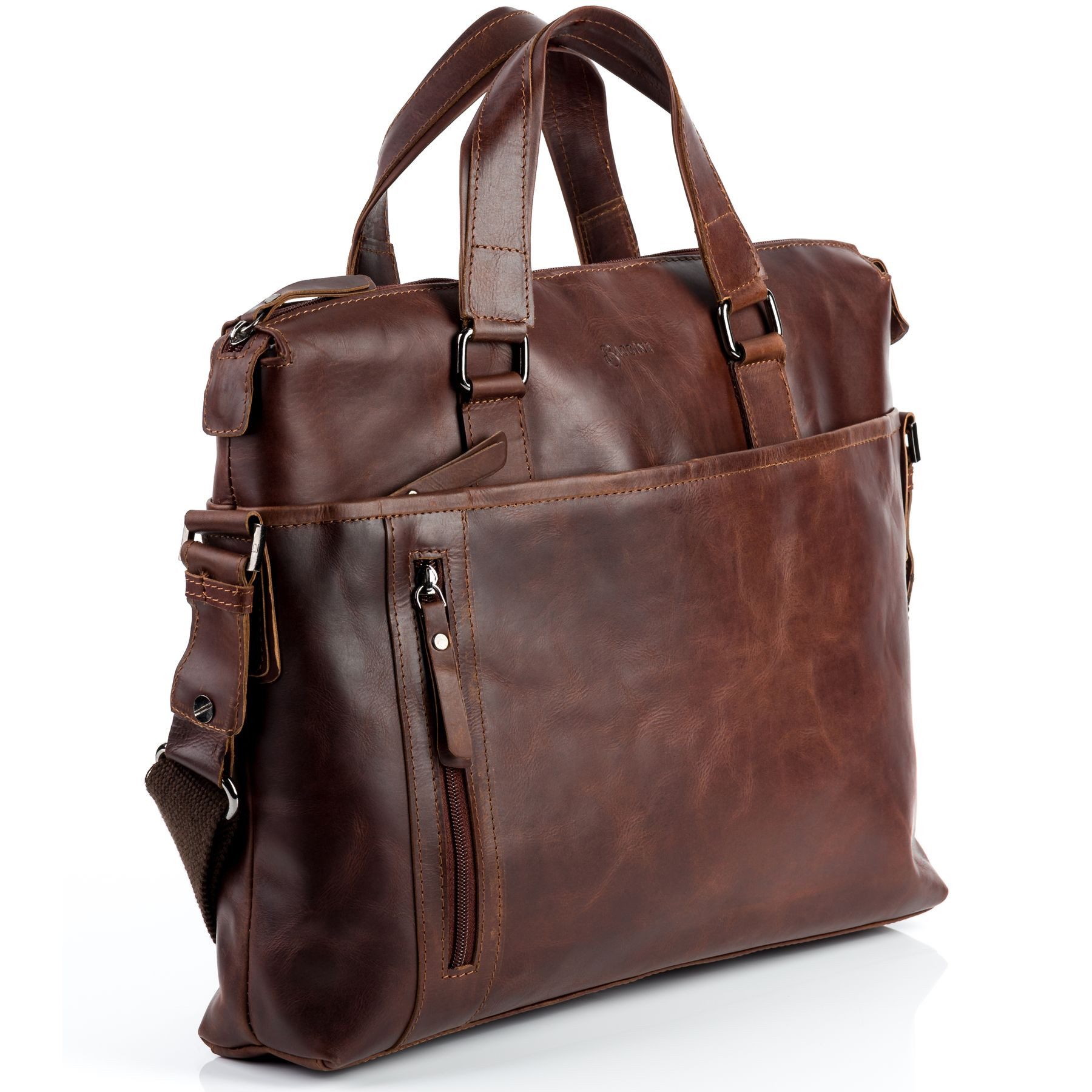 BACCINI Umhängetasche echt Leder Aktentasche 15 Zoll Laptop-Hülle braun, Laptoptasche 15,4 Zoll, Arbeitstasche Umhängetasche Damen Herren braun