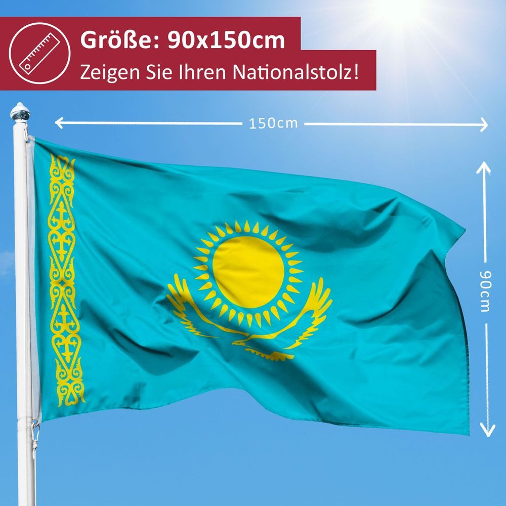 PHENO FLAGS Flagge Kasachstan Flagge - 90x150cm, Dekoration für Kasachstan-Fans, Hissfahne für Drinnen und Draußen