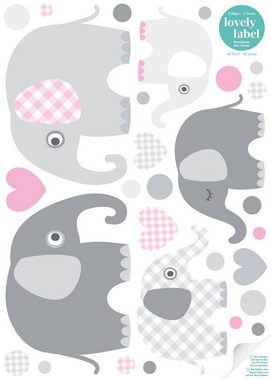 lovely label Wandsticker Elefanten rosa/grau - Wandtattoo Kinderzimmer Baby