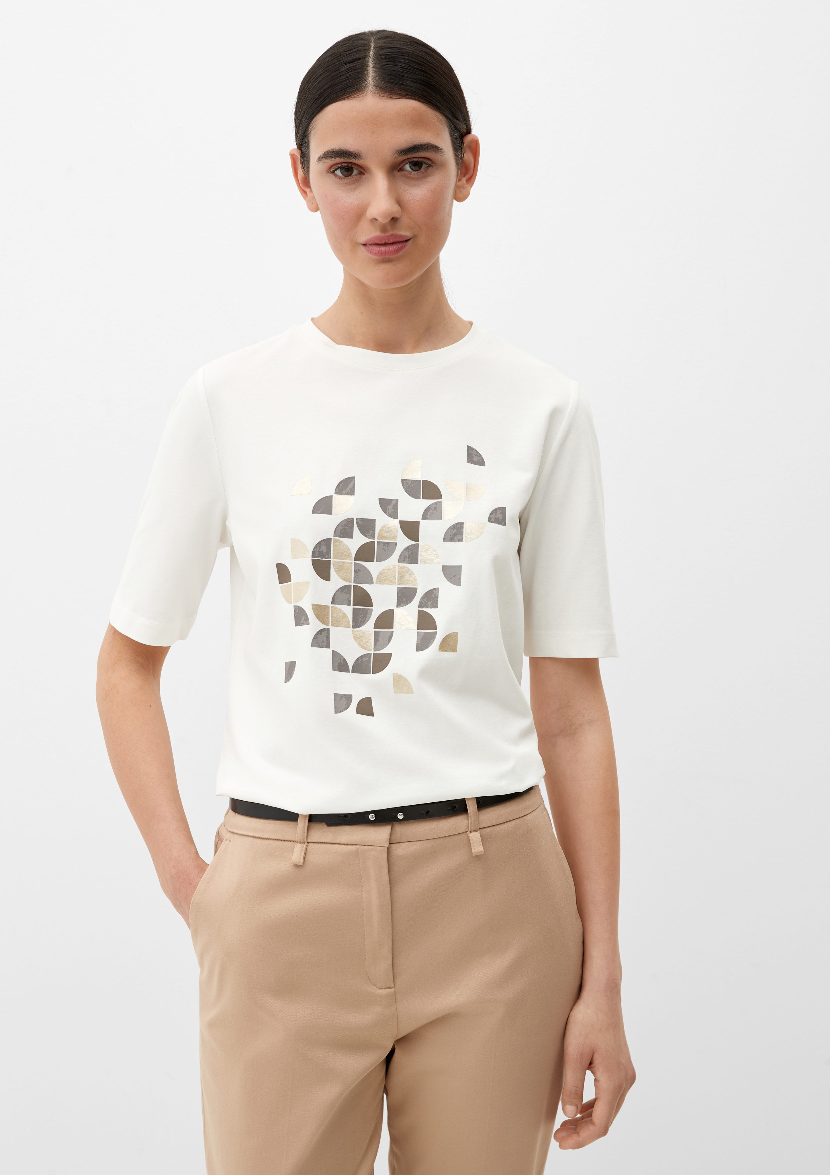 s.Oliver BLACK LABEL Kurzarmshirt T-Shirt mit Grafik-Print ecru