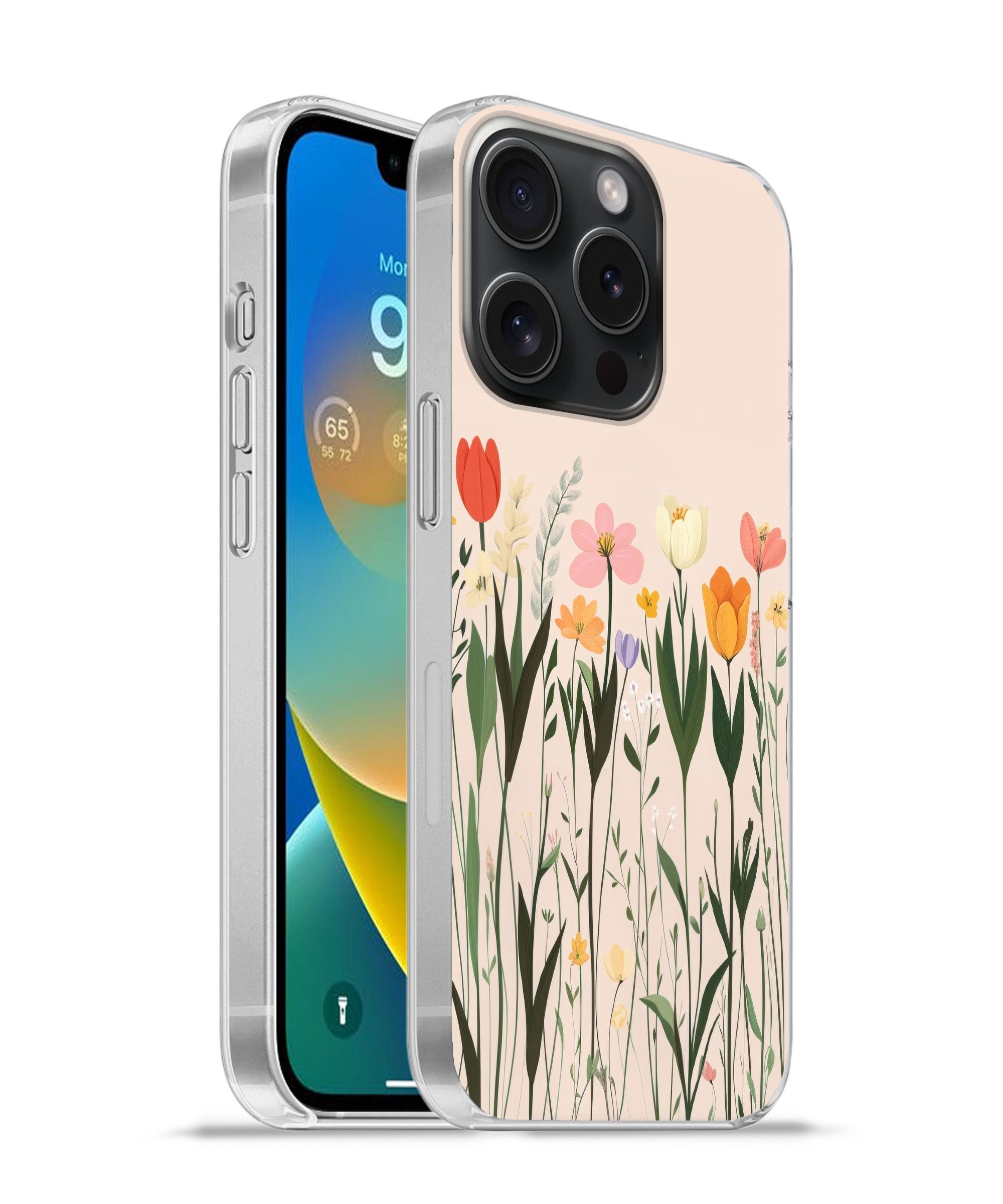 MuchoWow Handyhülle für Apple iPhone 15 Pro Pastelltöne - Blumen - Illustration, Smartphone-Bumper, Print, Handy Schutzhülle Dünn