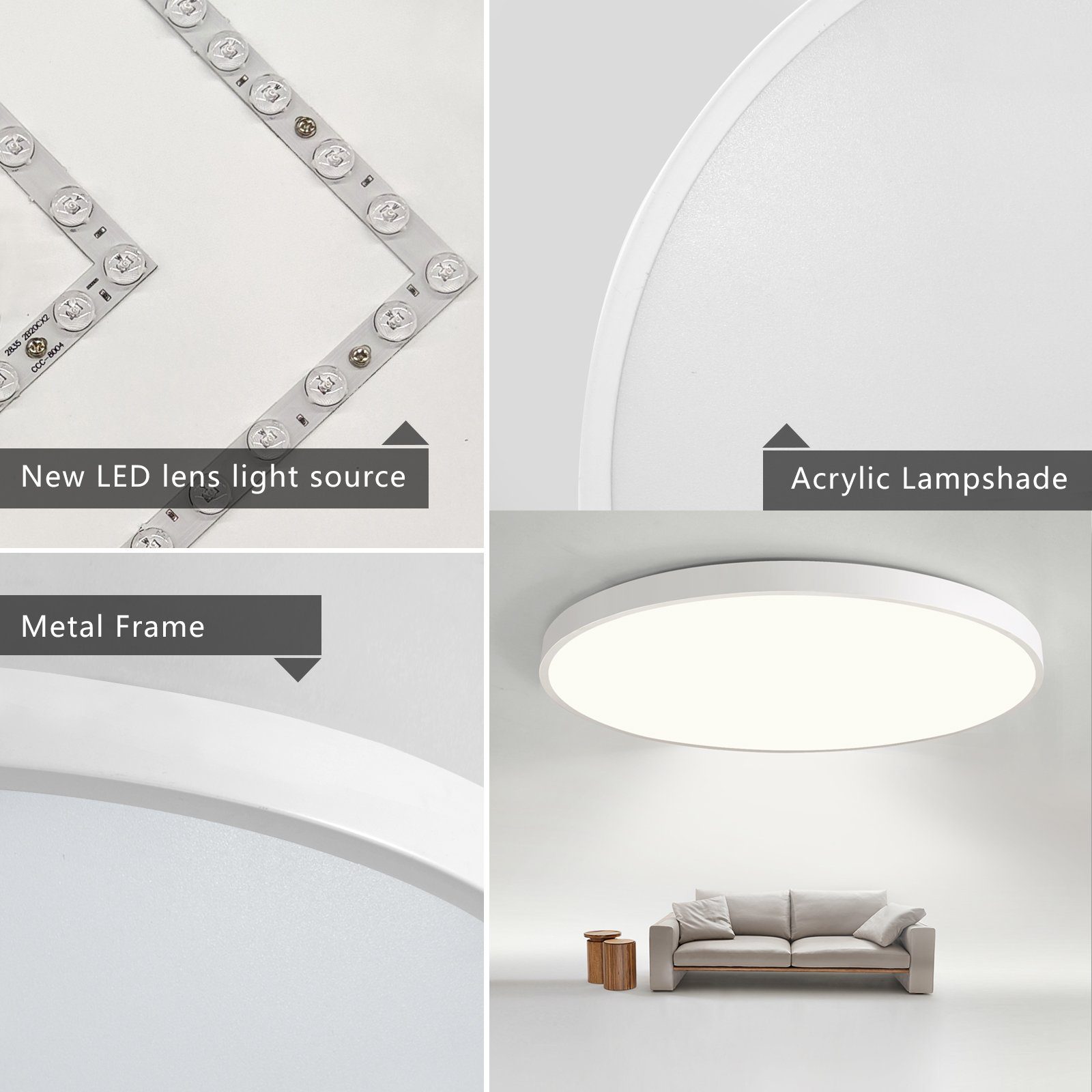 JDONG LED Deckenleuchte Flach Rund Weiß Deckenlampe 24W/36W/54W, Durchmesser 30CM/40CM/50CM, LED fest integriert, 3000K Warmweiß, für Schlafzimmer Küche Keller Balkon Büro Wohnzimmer