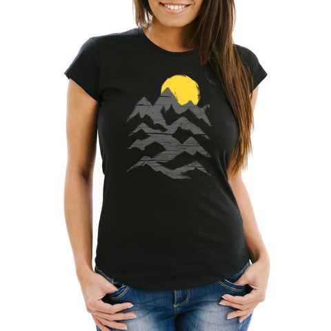 MoonWorks Print-Shirt Wandern Damen T-Shirt Berge Sonnenaufgang Moonworks® mit Print