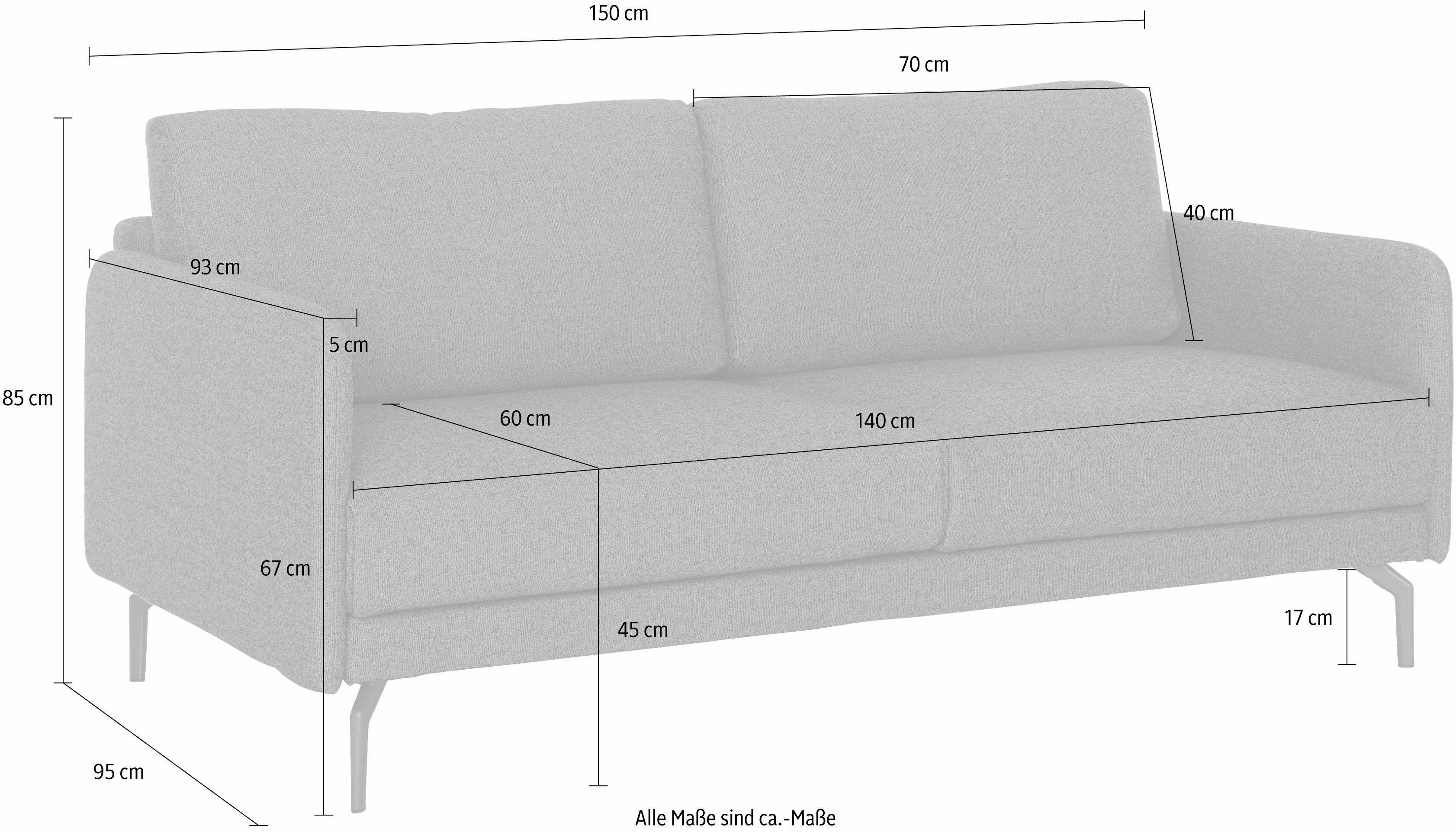 Breite in hülsta hs.450, 2-Sitzer umbragrau, schmal, sofa Armlehne Alugussfüße 150 sehr cm