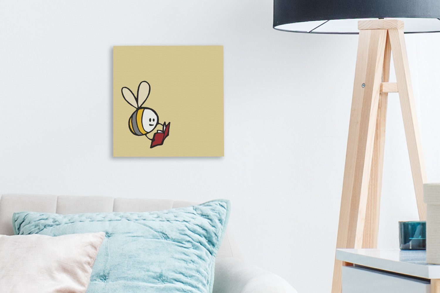 Leinwandbild einem Bilder (1 St), Buch, Schlafzimmer für Illustration OneMillionCanvasses® einer Biene mit Wohnzimmer Leinwand